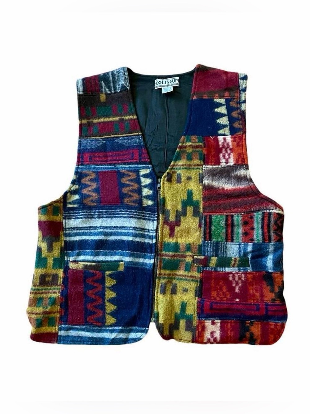 Vintage 90s Coliseum Southwestern Patchwork Wool Vest XXL